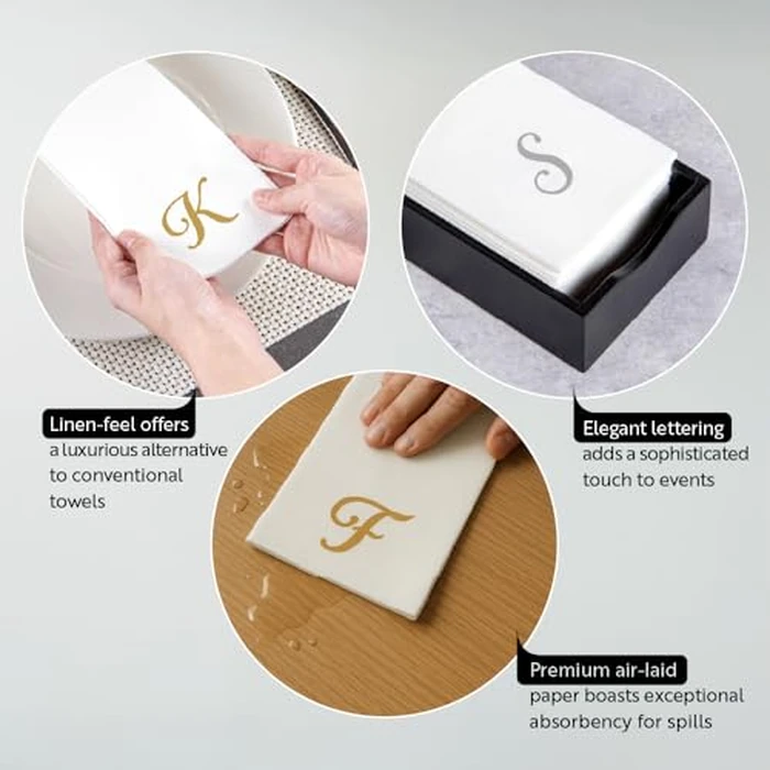 Luxenap 15.8 X 7.9 Inch Linen-Feel Guest Towels, 50 Lettered Hand Towels - Gold Letter 'K', Cursive Font, White Paper Dinner Napkins, airlaid, For Restrooms And Tables - Restaurantware by Restaurantware - Image 3