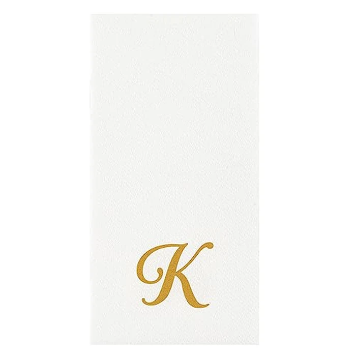 Luxenap 15.8 X 7.9 Inch Linen-Feel Guest Towels, 50 Lettered Hand Towels - Gold Letter 'K', Cursive Font, White Paper Dinner Napkins, airlaid, For Restrooms And Tables - Restaurantware by Restaurantware - Image 8