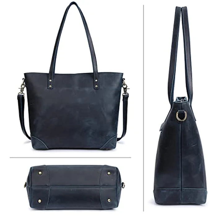 S-ZONE Vintage Genuine Leather Shoulder Bag Work Totes for Women Purse Handbag with Back Zipper Pocket Large by S-ZONE - Image 7