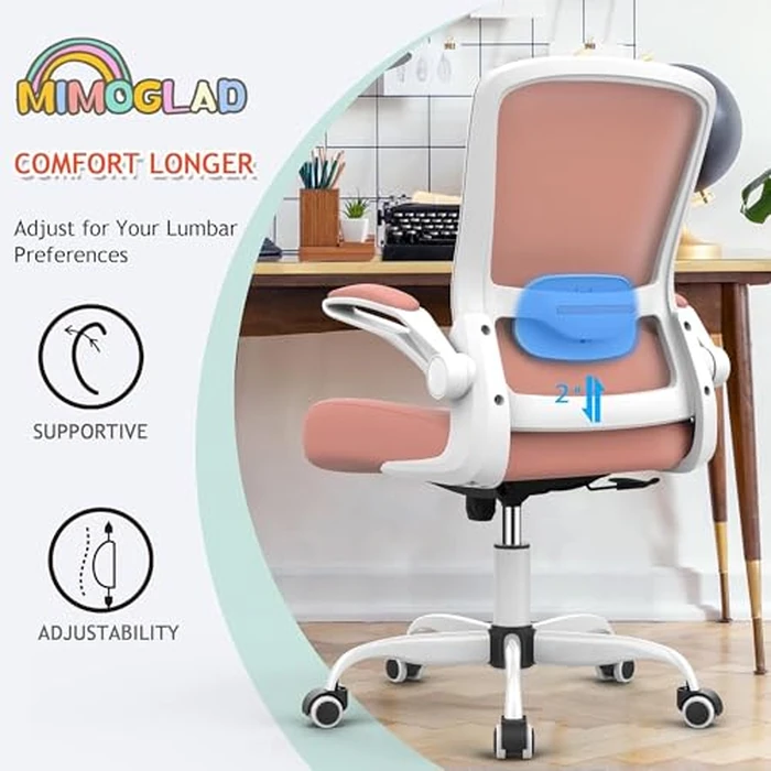 Mimoglad Home Office Chair, High Back Desk Chair, Ergonomic Mesh Computer Chair with Adjustable Lumbar Support and Thickened Seat Cushion (Modern, Spanish Pink) by Mimoglad - Image 2