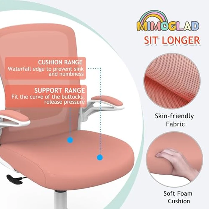 Mimoglad Home Office Chair, High Back Desk Chair, Ergonomic Mesh Computer Chair with Adjustable Lumbar Support and Thickened Seat Cushion (Modern, Spanish Pink) by Mimoglad - Image 3