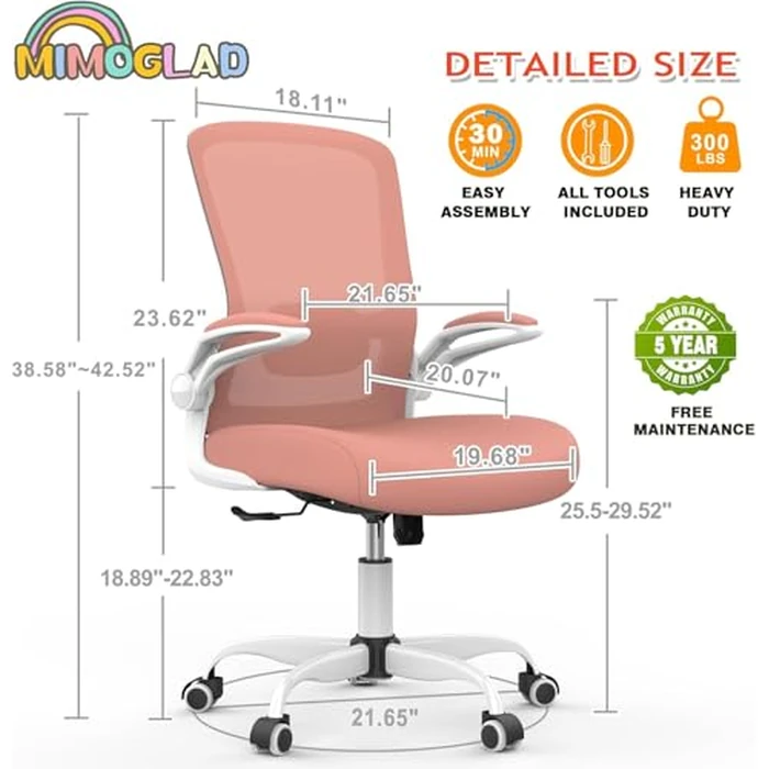 Mimoglad Home Office Chair, High Back Desk Chair, Ergonomic Mesh Computer Chair with Adjustable Lumbar Support and Thickened Seat Cushion (Modern, Spanish Pink) by Mimoglad - Image 7
