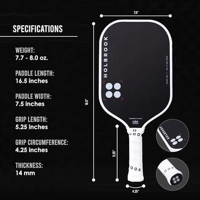 Holbrook Power Pro E Elongated Pickleball Paddle: USAPA Approved, Carbon Fiber Surface, Power, Control, Spin, Edgecraft Foam Polypropylene Honeycomb Core - 14 mm by Holbrook - Image 5