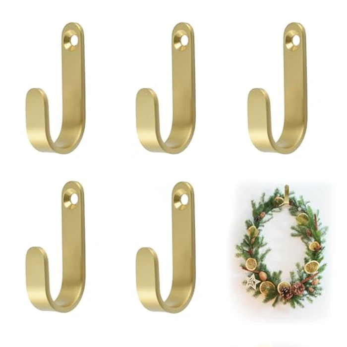 MOROBOR Brass Wall Hooks, 5pcs J Shape Purse Holders Heavy Duty Vintage Key Holder Hat Hanger Wall Mount Bathroom Kitchen Close Hooks for Hanging Coats Towels Keys Bags by MOROBOR - Image 1