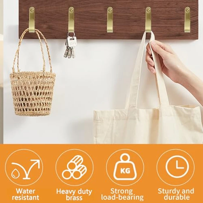 MOROBOR Brass Wall Hooks, 5pcs J Shape Purse Holders Heavy Duty Vintage Key Holder Hat Hanger Wall Mount Bathroom Kitchen Close Hooks for Hanging Coats Towels Keys Bags by MOROBOR - Image 3