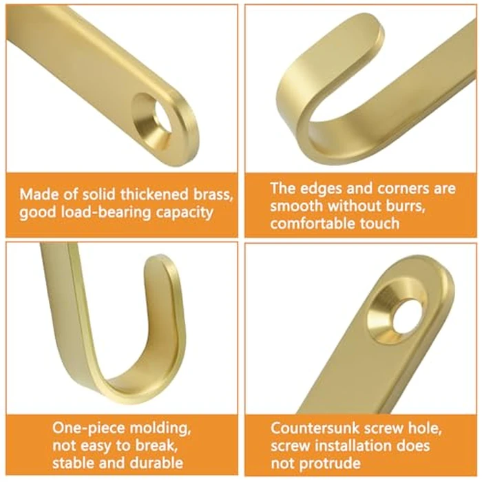 MOROBOR Brass Wall Hooks, 5pcs J Shape Purse Holders Heavy Duty Vintage Key Holder Hat Hanger Wall Mount Bathroom Kitchen Close Hooks for Hanging Coats Towels Keys Bags by MOROBOR - Image 4