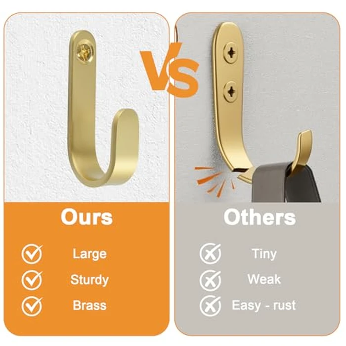 MOROBOR Brass Wall Hooks, 5pcs J Shape Purse Holders Heavy Duty Vintage Key Holder Hat Hanger Wall Mount Bathroom Kitchen Close Hooks for Hanging Coats Towels Keys Bags by MOROBOR - Image 5