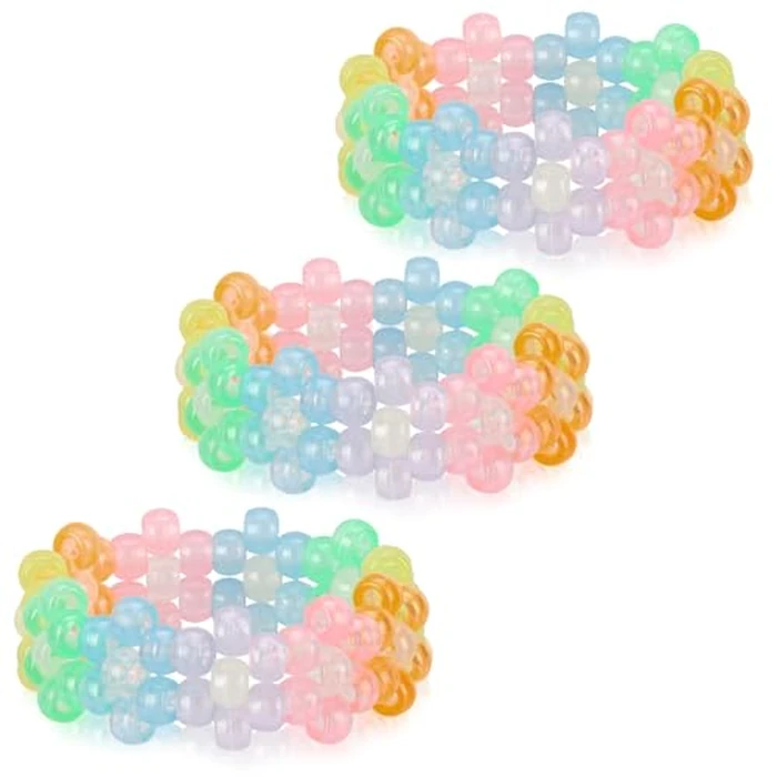 SMAODSGN 3 Pcs Flower Kandi Bracelets Colored Stretch Rave Candy Bracelets Multi Color Beaded Flower Kandi Cuff Rave Accessories Jewelry Music Party Favor for Women Friends EDM Party Music Festival by SMAODSGN - Image 1