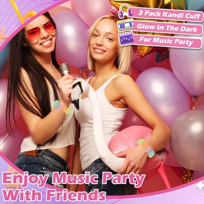 SMAODSGN 3 Pcs Flower Kandi Bracelets Colored Stretch Rave Candy Bracelets Multi Color Beaded Flower Kandi Cuff Rave Accessories Jewelry Music Party Favor for Women Friends EDM Party Music Festival by SMAODSGN - Image 6