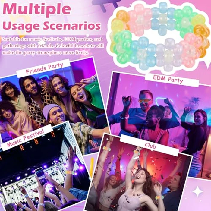 SMAODSGN 3 Pcs Flower Kandi Bracelets Colored Stretch Rave Candy Bracelets Multi Color Beaded Flower Kandi Cuff Rave Accessories Jewelry Music Party Favor for Women Friends EDM Party Music Festival by SMAODSGN - Image 7