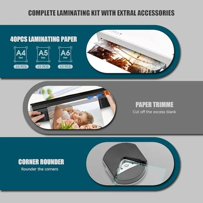 Buyounger Laminator Machine with 40 Laminating Sheets, A4 Laminator Thermal and Cold with Paper Trimmer & Corner Rounder, 9 Inch Laminating Machine for Home School Office by Buyounger - Image 6