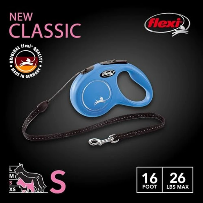 Flexi New Classic Cord Retractable Dog Leash for Small Dogs up to 26 lbs. - 16 ft., Blue | Tangle-Free Pet Walking Leash with One-Handed Brake, Pause, Lock|German Quality Product by FLEXI - Image 2