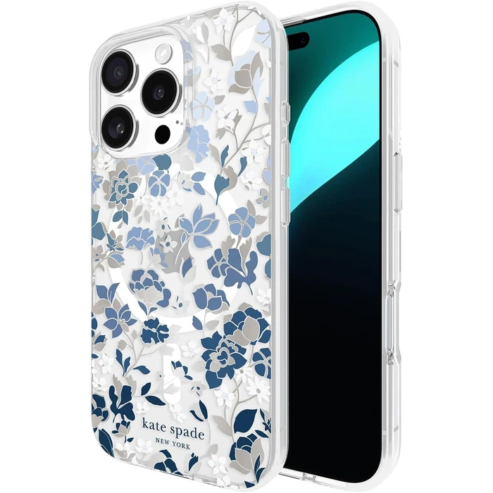 Kate Spade Phone Case with MagSafe for iPhone 16 Pro - Flowerbed Blue Gems by Kate Spade - Image 1