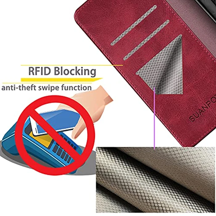 SUANPOT for Samsung Galaxy S23 FE Wallet case 【RFID Blocking】 Credit Card Holder,PU Leather Flip Folio Book Phone case Cover Women Men for Samsung S23 FE 5G Wallet case Red by SUANPOT - Image 4