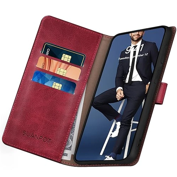 SUANPOT for Samsung Galaxy S23 FE Wallet case 【RFID Blocking】 Credit Card Holder,PU Leather Flip Folio Book Phone case Cover Women Men for Samsung S23 FE 5G Wallet case Red by SUANPOT - Image 5