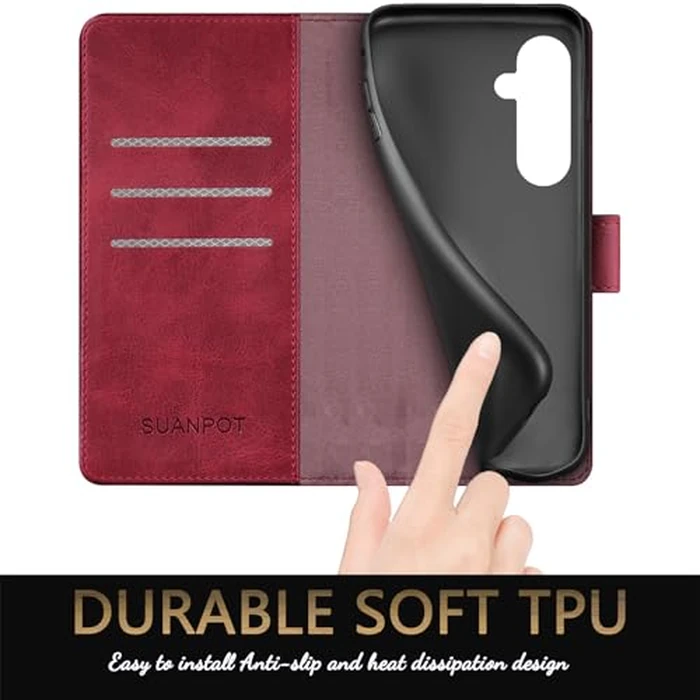 SUANPOT for Samsung Galaxy S23 FE Wallet case 【RFID Blocking】 Credit Card Holder,PU Leather Flip Folio Book Phone case Cover Women Men for Samsung S23 FE 5G Wallet case Red by SUANPOT - Image 7