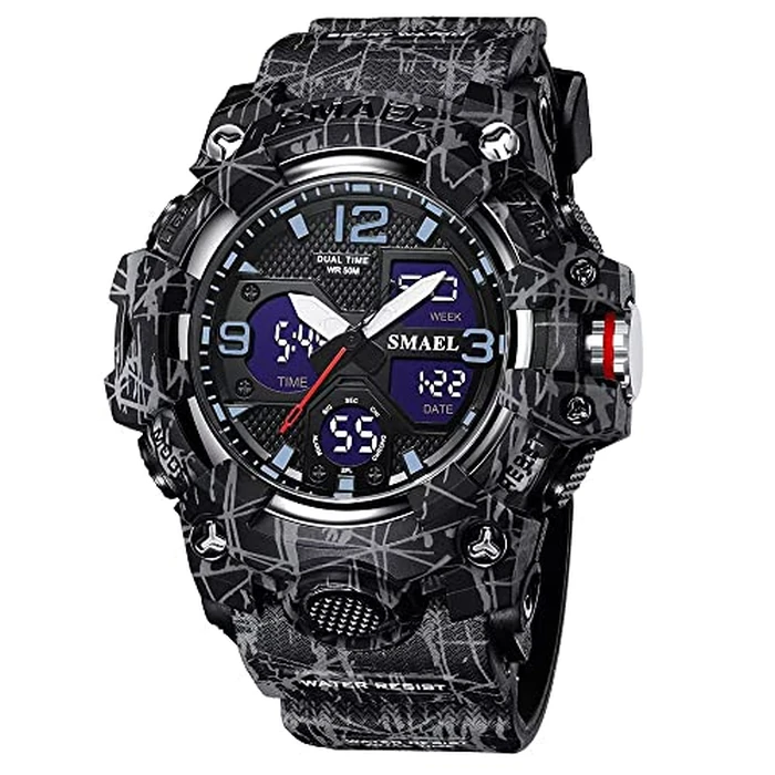 SMAEL Men's Watches Military Outdoor Waterproof Sports Wrist Watch Date Multi Function LED Alarm Stopwatch, Digital Watches for Mens by SMAEL - Image 1