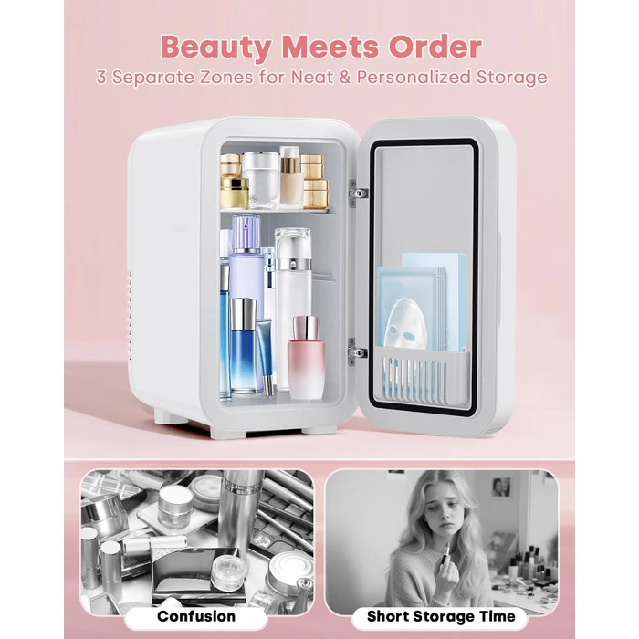 Enventor Mini Skincare Fridge Small Refrigerator for Bedroom, Beauty Fridge for Makeup with Dimmable LED Mirror, 6 L / 8 Cans Compact Portable Cooler for College Dorm, Office, Car, White by Enventor - Image 3