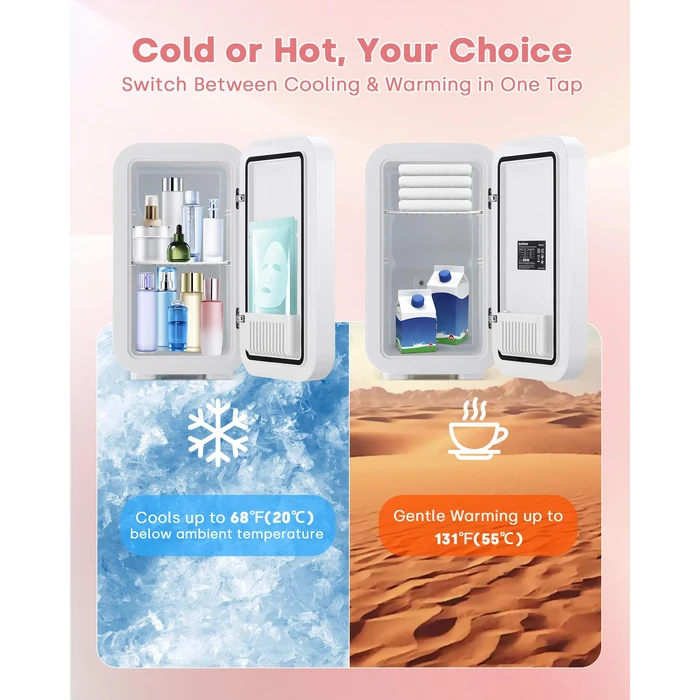 Enventor Mini Skincare Fridge Small Refrigerator for Bedroom, Beauty Fridge for Makeup with Dimmable LED Mirror, 6 L / 8 Cans Compact Portable Cooler for College Dorm, Office, Car, White by Enventor - Image 4