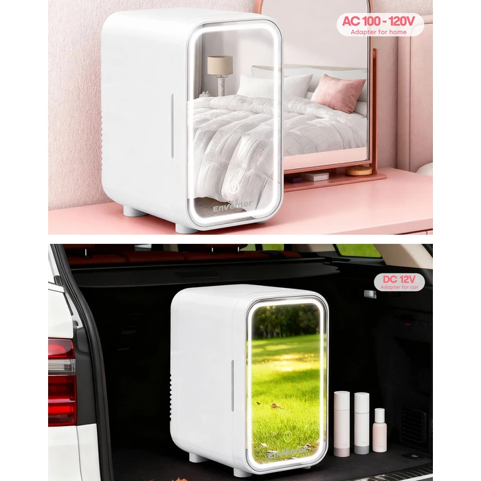 Enventor Mini Skincare Fridge Small Refrigerator for Bedroom, Beauty Fridge for Makeup with Dimmable LED Mirror, 6 L / 8 Cans Compact Portable Cooler for College Dorm, Office, Car, White by Enventor - Image 7