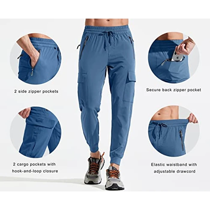 Libin Men's Lightweight Joggers Quick Dry Cargo Hiking Pants Track Running Workout Athletic Travel Golf Casual Outdoor, Gray Blue S by Libin - Used - Like New condition