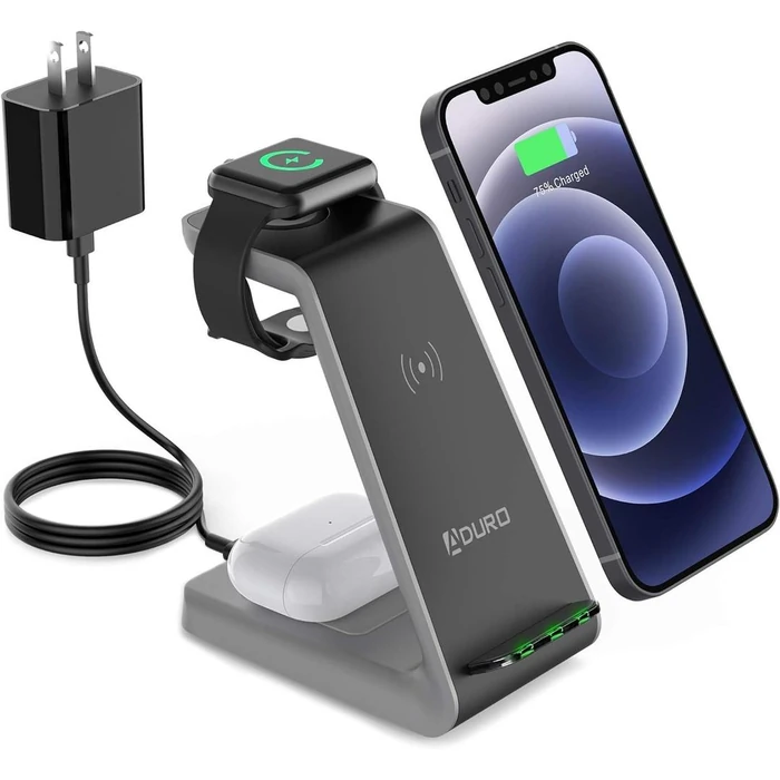 Aduro PowerUp Trinity Pro 3-in-1 Wireless Charging Station for Apple Products - Black by Aduro - Image 1