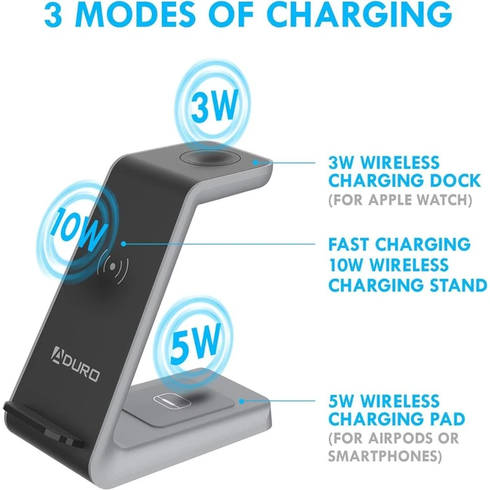 Aduro PowerUp Trinity Pro 3-in-1 Wireless Charging Station for Apple Products - Black by Aduro - Image 3