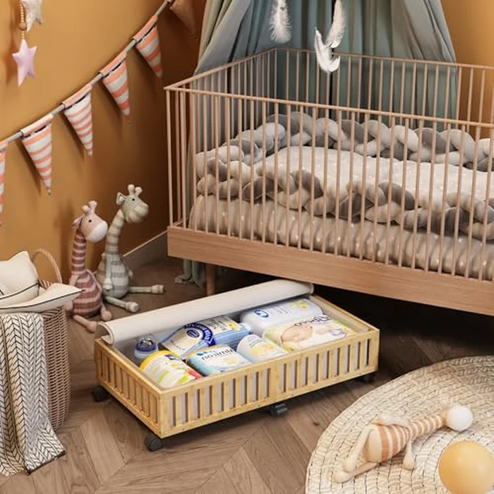 Bamboo Under Bed Storage Containers with Wheels, 2 Pack Large Under the Bed Shoe Storage Bins, Wood Rolling Underbed Drawers Organizer for Bedroom Closet Clothes Blanket Under Crib Toy Nature by MHXW SXPN - Image 3