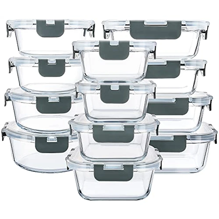 M MCIRCO 24-Piece Glass Food Storage Containers with Upgraded Snap Locking Lids,Glass Meal Prep Containers Set - Airtight Lunch Containers, Microwave, Oven, Freezer and Dishwasher by M MCIRCO - Used - Like New condition