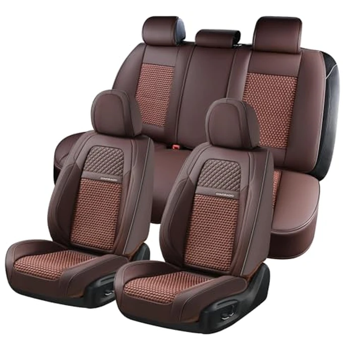 Coverado Car Seat Covers Full Set, 5 Seats Car Seat Protector, Leather Woven Universal Breathable Car Seat Cover Front Seats Back Seats, Car Seat Cushion Fit for Most Vehicles Brown by Coverado - Used - Like New condition - US$108.14