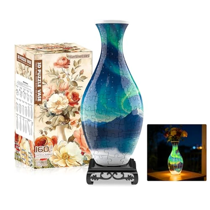 3D Puzzles Vase for Adults, Crafts for Adults, 160 Pieces Plastic DIY Unique Flower Vase with LED Light House Warming Gift Birthday Gifts for Flower Arrangements and Home Decor (Night Light) by YunSheCSBS - Used - Like New condition - US$17.94