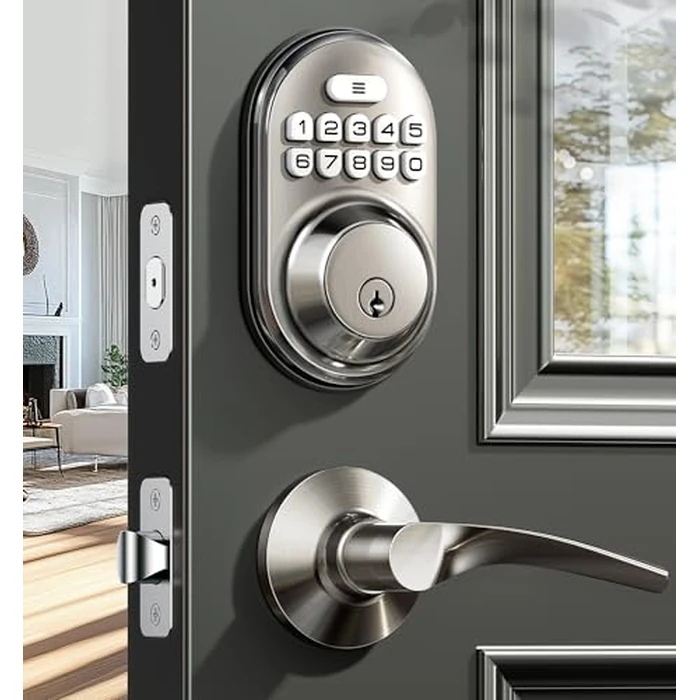 Veise Keyless Entry Door Lock with 2 Lever Handles - Electronic Keypad Deadbolt, Auto Lock, Back Lit & Easy Installation Design, Front Door Handle Sets, Satin Nickel by Veise - Used - Like New condition - US$55.87