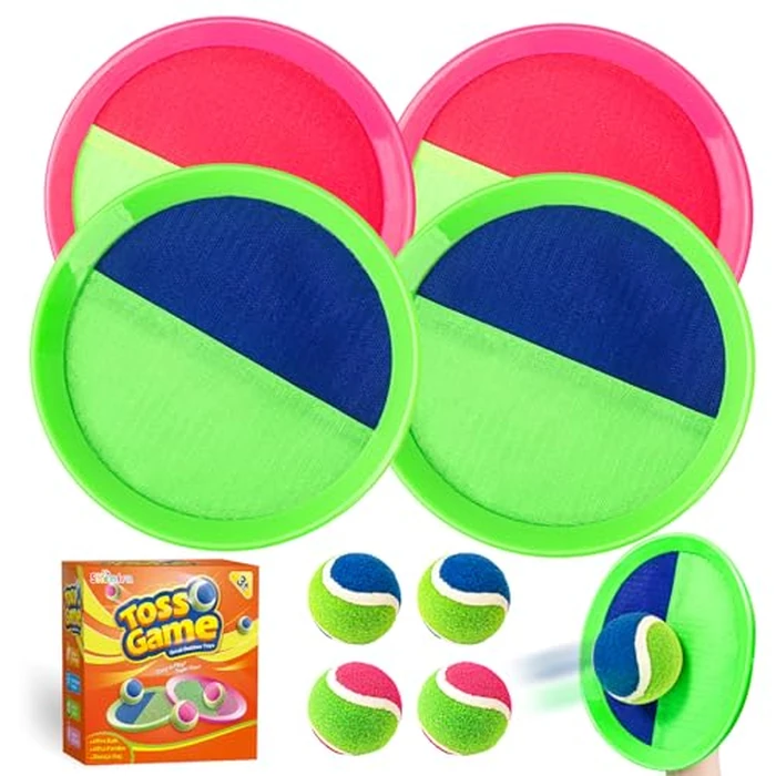 Shemira Toss and Catch Ball Game Set, Outdoor Outside Toys for Kids Ages 3 4 5 6 7 8-12, Beach Pool Yard Lawn Outdoor Games, Birthday Summer Gifts for Kids, 4 Paddles 4 Balls by Shemira - Used - Like New condition - US$17.09