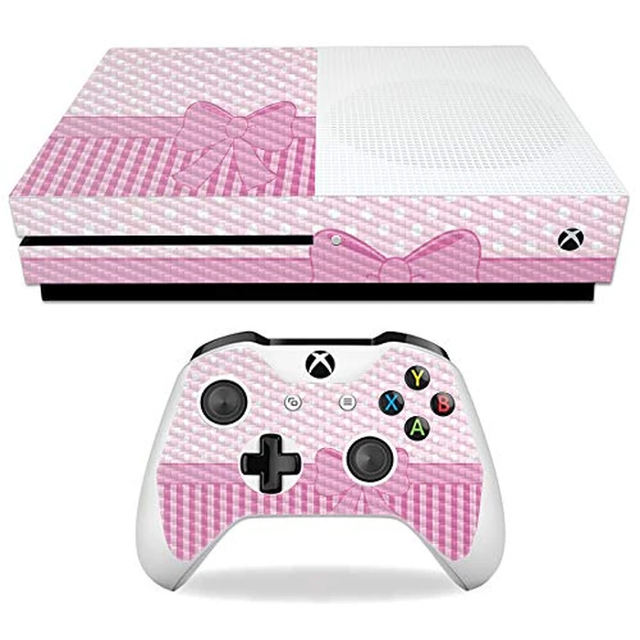 MightySkins Carbon Fiber Skin for Microsoft Xbox One S - Pink Present | Protective, Durable Textured Carbon Fiber Finish | Easy to Apply, Remove, and Change Styles | Made in The USA by MIGHTY SKINS - Used - Like New condition - US$14.84