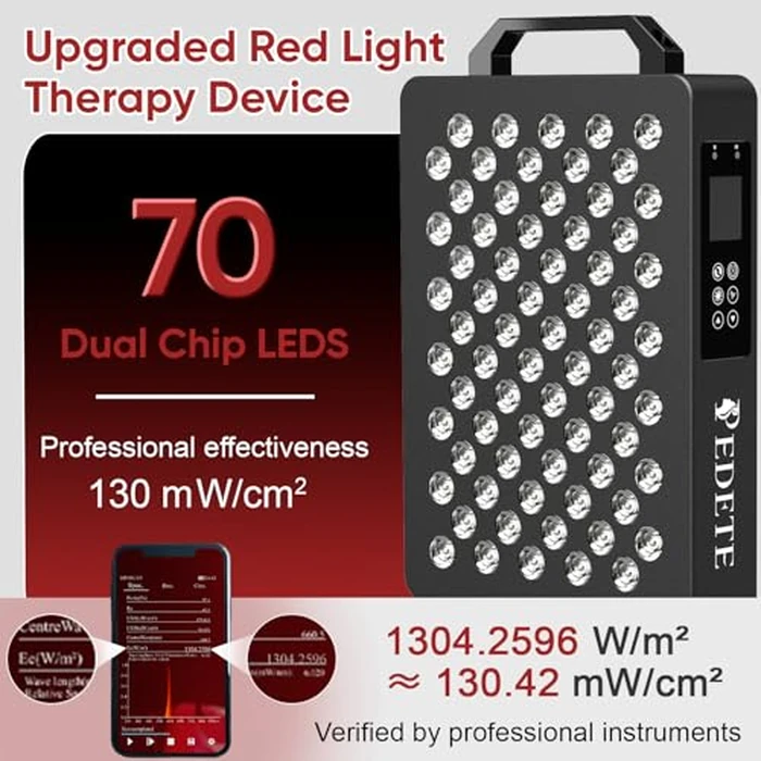 Red Light Therapy for Face and Body, 630nm 660nm 810nm and 850nm Near Infrared Light Therapy Panel, 70 Dual Chip LEDs, High Power LED Light Therapy Device for Skin Care, Sleep, Pain Relief. M70 by pedete - Image 4