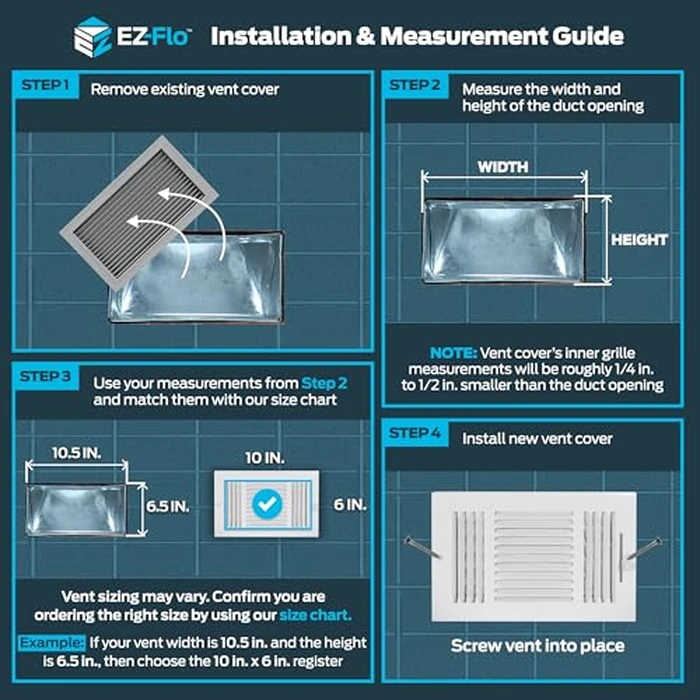 EZ-FLO 10 x 6 Inch (Duct Opening) Air Vent Cover for Wall or Ceiling, Three-Way Ventilation Register, Solid Steel HVAC Register Cover, White, 61614 by EZ-FLO - Image 3