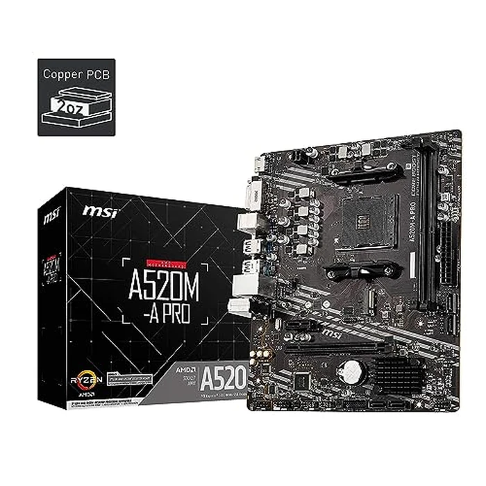MSI A520M-A PRO Gaming Motherboard (AMD Ryzen 5000, AM4, DDR4, PCIe 3.0, SATA 6Gb/s, M.2, USB 3.2 Gen 1, DVI/HDMI, Micro-ATX) by msi - Used - Like New condition