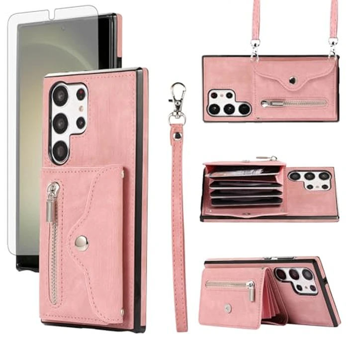 Asuwish Phone Case for Samsung Galaxy S25 Ultra 5G Wallet Cover with Wrist Crossbody Strap Lanyard Credit Card Holder Stand Leather Cell Accessories S25Ultra 25S S 25 25Ultra Women Men Rose Gold by Asuwish - Used - Like New condition - CA$6.26