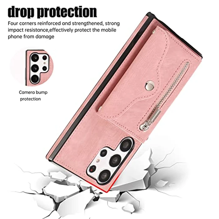Asuwish Phone Case for Samsung Galaxy S25 Ultra 5G Wallet Cover with Wrist Crossbody Strap Lanyard Credit Card Holder Stand Leather Cell Accessories S25Ultra 25S S 25 25Ultra Women Men Rose Gold by Asuwish - Image 3