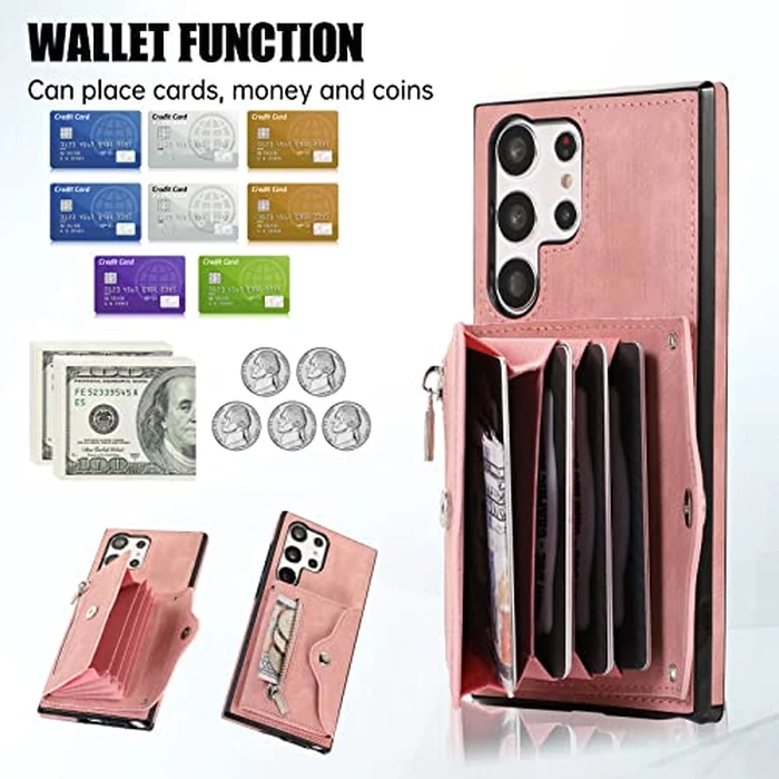Asuwish Phone Case for Samsung Galaxy S25 Ultra 5G Wallet Cover with Wrist Crossbody Strap Lanyard Credit Card Holder Stand Leather Cell Accessories S25Ultra 25S S 25 25Ultra Women Men Rose Gold by Asuwish - Image 4