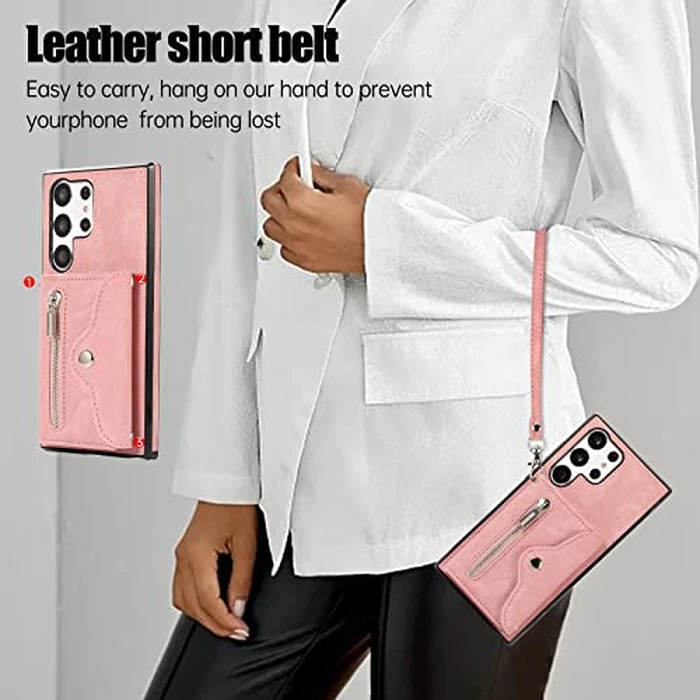 Asuwish Phone Case for Samsung Galaxy S25 Ultra 5G Wallet Cover with Wrist Crossbody Strap Lanyard Credit Card Holder Stand Leather Cell Accessories S25Ultra 25S S 25 25Ultra Women Men Rose Gold by Asuwish - Image 6