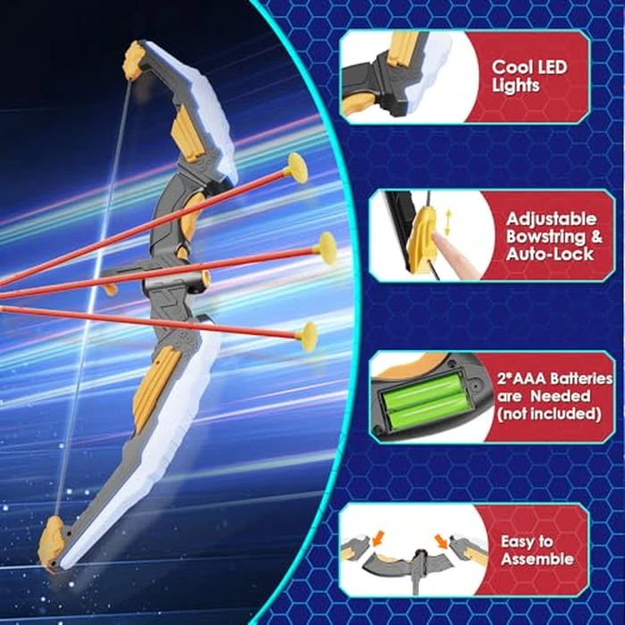 Kids Bow and Arrow Set LED Light Up Archery Set with 10 Suction Cup Arrows, 2 Archery Targets Indoor Outdoor Games for Kids Ages 4-8 8-12 Birthday Gifts Toys for 5 6 7 8 9 10 11 12 Year Old Boys Girls by TIGTECGAME - Image 5
