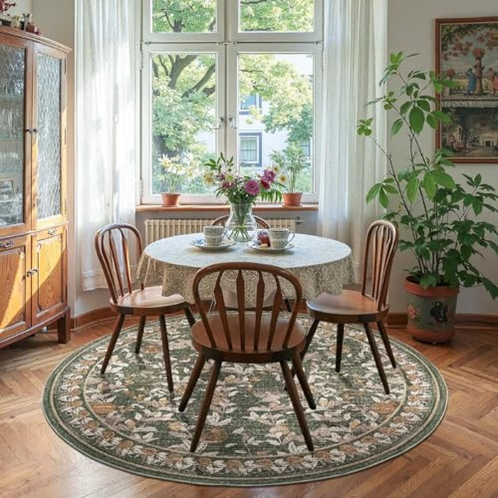 jinchan Eden Floral Round Rug 6ft Area Rug Washable Vintage Soft Non-Slip Distressed Orange Green 6' Circle Carpet Low Pile Accent Rug for Living Room Dining Room Bedroom Home Office by jinchan - Used - Like New condition