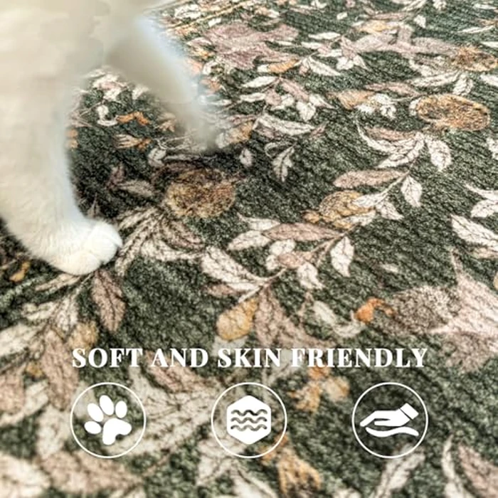 jinchan Eden Floral Round Rug 6ft Area Rug Washable Vintage Soft Non-Slip Distressed Orange Green 6' Circle Carpet Low Pile Accent Rug for Living Room Dining Room Bedroom Home Office by jinchan - Image 6