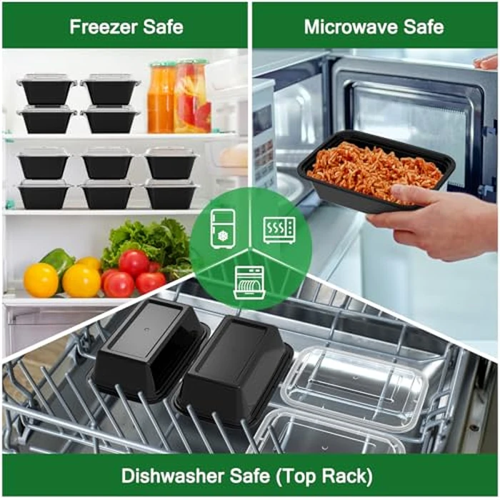 Dealusy 50 Pack (100-Piece) 24 oz Meal Prep Containers Reusable with Lids, Sturdy Leakproof & Food Safe, Microwave, Freezer, Dishwasher Safe Prep Containers, To Go Take Out Plastic Food Storage by Dealusy - Image 5