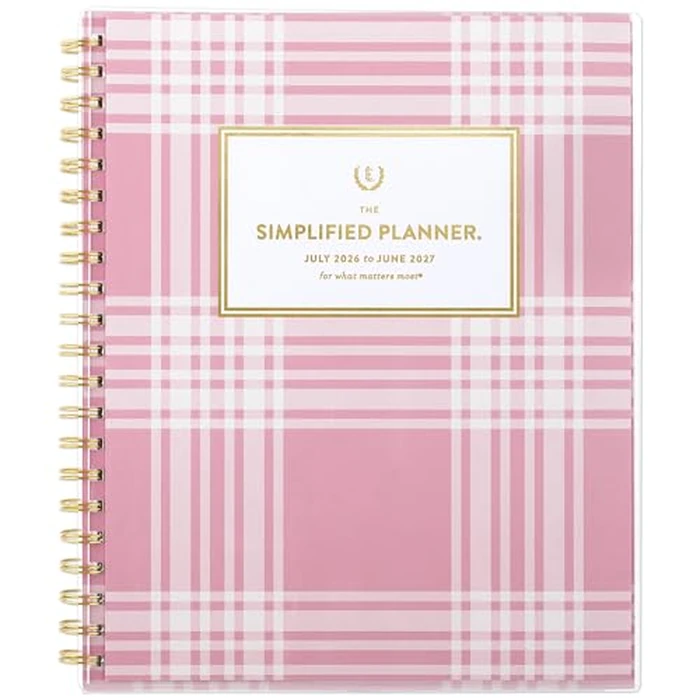 AT-A-GLANCE Planner 2026-2027 Weekly & Monthly Academic 12-Month July-June, 8-1/2" x 11", Front Cover Pocket, Simplified by Emily Ley, Oversized Plaid (EL51-901A) by AT-A-GLANCE - Used - Good condition - CA$25.30