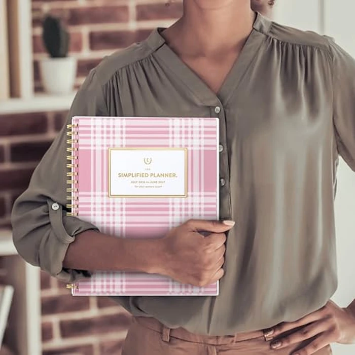 AT-A-GLANCE Planner 2026-2027 Weekly & Monthly Academic 12-Month July-June, 8-1/2" x 11", Front Cover Pocket, Simplified by Emily Ley, Oversized Plaid (EL51-901A) by AT-A-GLANCE - Image 5