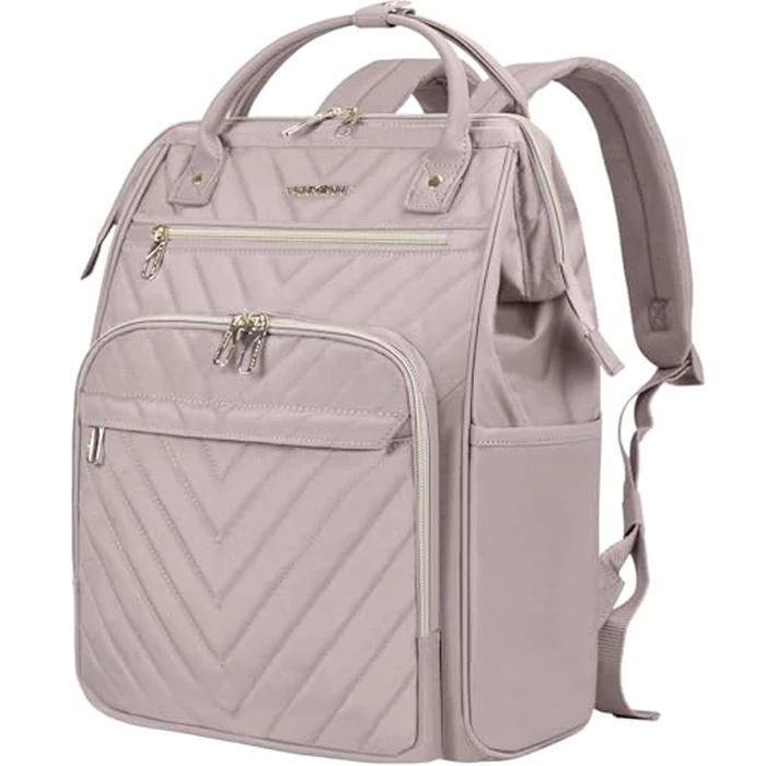 VANKEAN 17 Inch Laptop Backpack for Women Fashion Computer Work Bag, Large Capacity Waterproof Backpack, College Daypack Business Travel Backpack, Light Dusty Pink by VANKEAN - Used - Like New condition - US$34.77