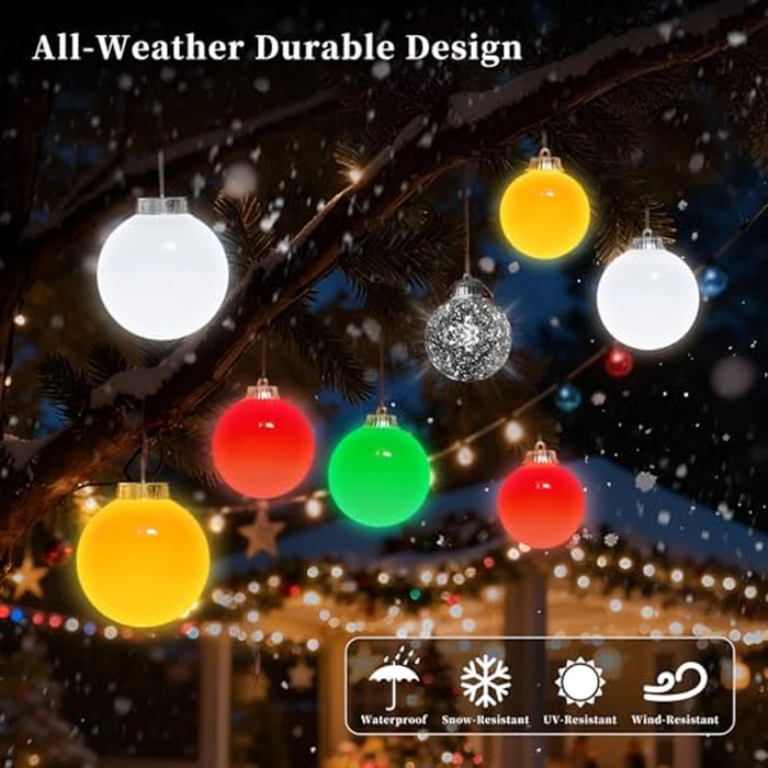 Lanpn 4 Pcs 5" Outdoor LED Ornament, Large Christmas Battery Powered Ball Lights, Xmas Tree Sphere Bulb Decor with Dark Sensor, Christmas Lighted Ornaments for Lawn Garden Yard Patio, Red by Lanpn - Image 2