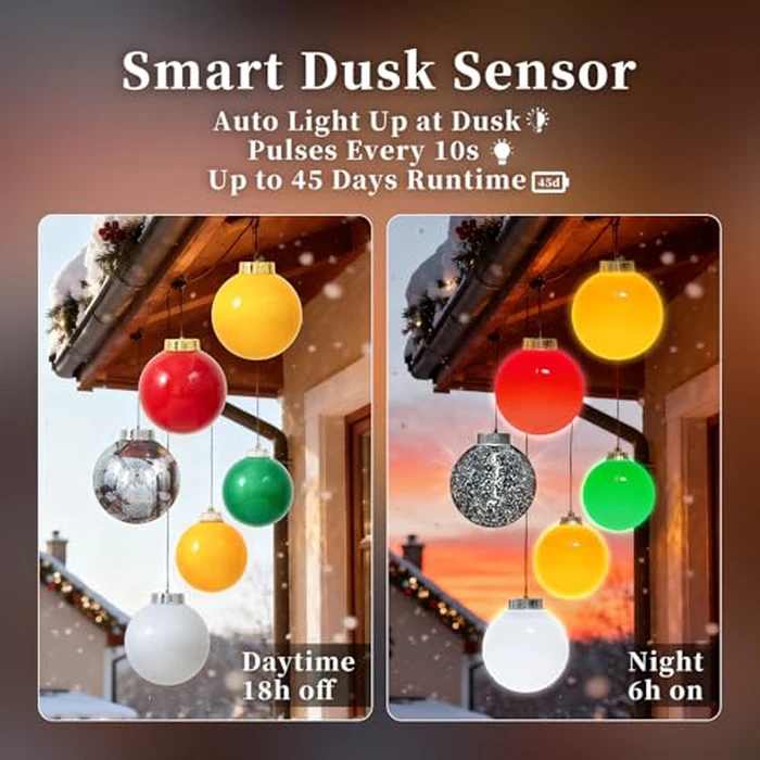 Lanpn 4 Pcs 5" Outdoor LED Ornament, Large Christmas Battery Powered Ball Lights, Xmas Tree Sphere Bulb Decor with Dark Sensor, Christmas Lighted Ornaments for Lawn Garden Yard Patio, Red by Lanpn - Image 4